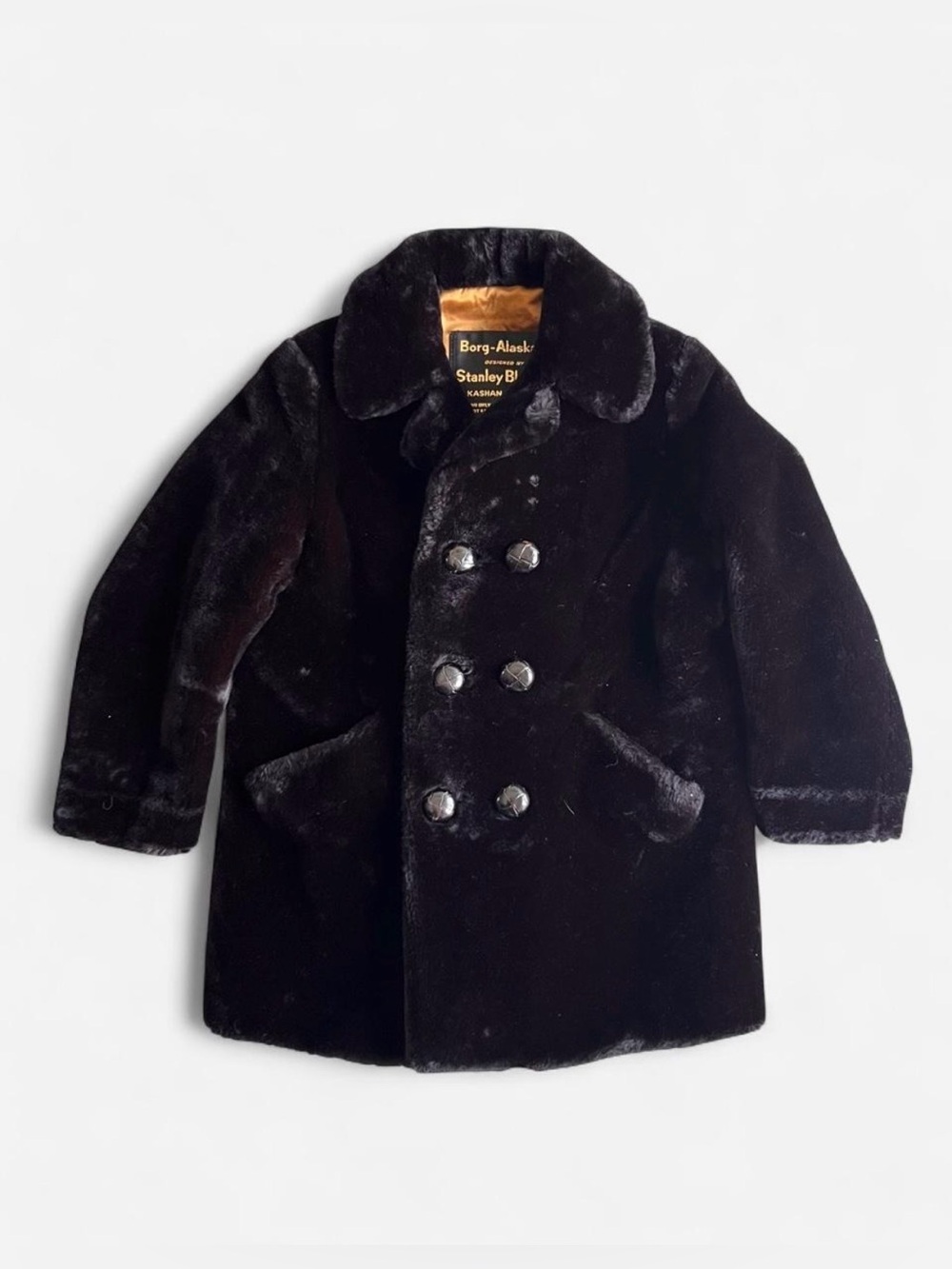 Vintage 60’s Borg-Alaskan Kashan Stanley Blacker Faux Fur Overcoat Youth size 8